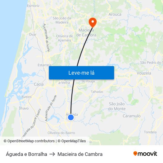 Águeda e Borralha to Macieira de Cambra map