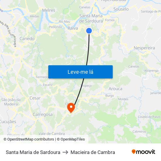 Santa Maria de Sardoura to Macieira de Cambra map