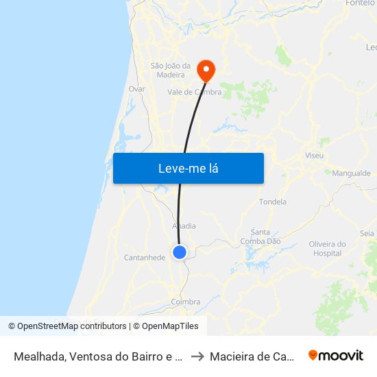 Mealhada, Ventosa do Bairro e Antes to Macieira de Cambra map