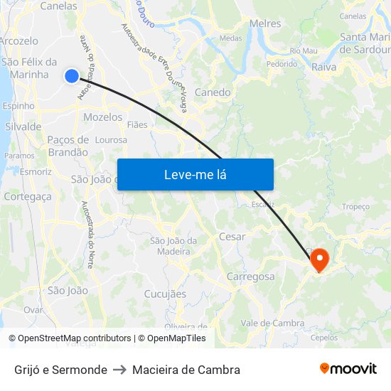 Grijó e Sermonde to Macieira de Cambra map