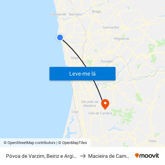 Póvoa de Varzim, Beiriz e Argivai to Macieira de Cambra map