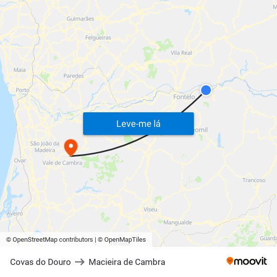 Covas do Douro to Macieira de Cambra map