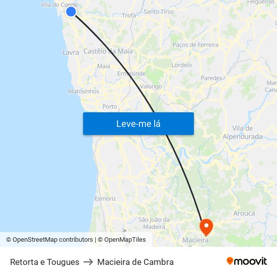 Retorta e Tougues to Macieira de Cambra map