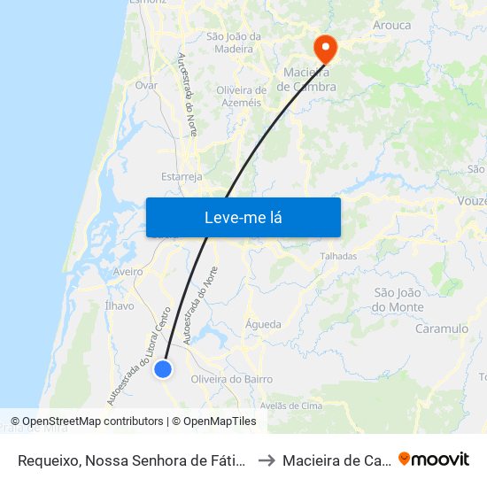 Requeixo, Nossa Senhora de Fátima e Nariz to Macieira de Cambra map