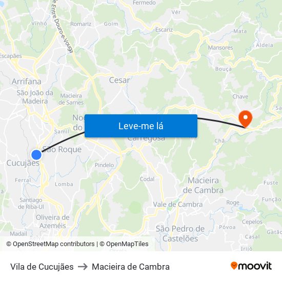 Vila de Cucujães to Macieira de Cambra map