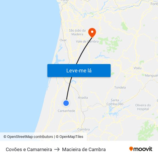 Covões e Camarneira to Macieira de Cambra map