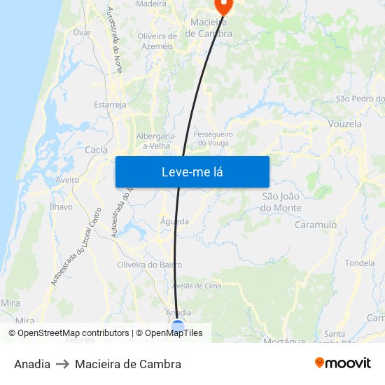 Anadia to Macieira de Cambra map