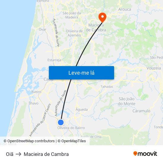 Oiã to Macieira de Cambra map