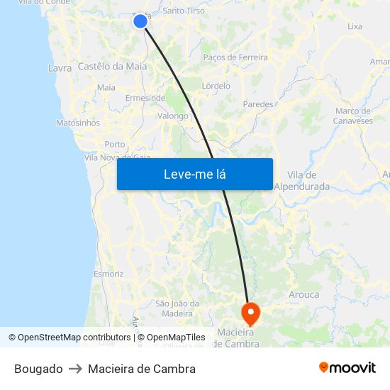 Bougado to Macieira de Cambra map