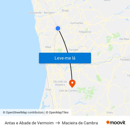 Antas e Abade de Vermoim to Macieira de Cambra map