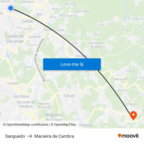 Sanguedo to Macieira de Cambra map