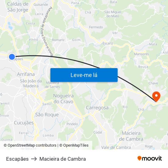 Escapães to Macieira de Cambra map