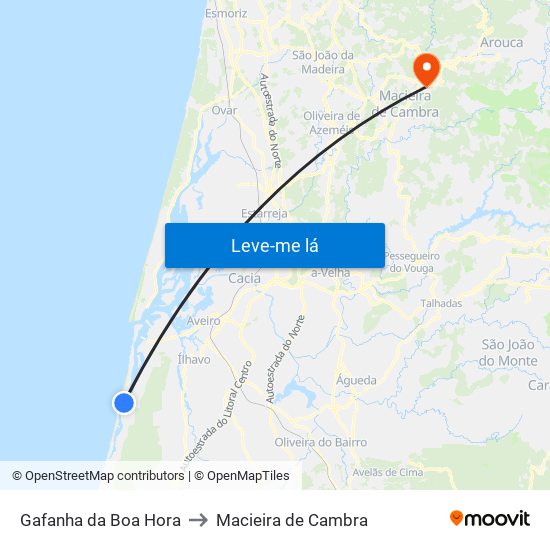 Gafanha da Boa Hora to Macieira de Cambra map