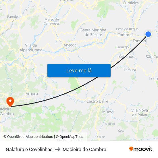 Galafura e Covelinhas to Macieira de Cambra map