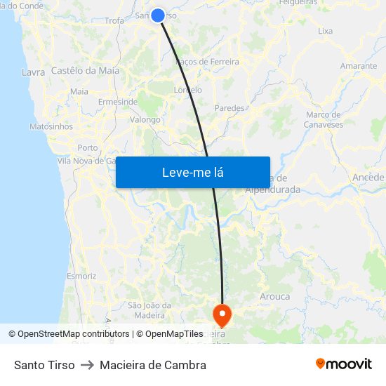 Santo Tirso to Macieira de Cambra map