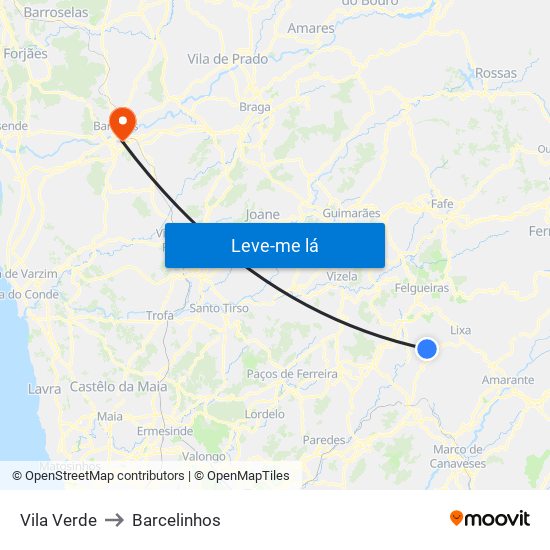 Vila Verde to Barcelinhos map