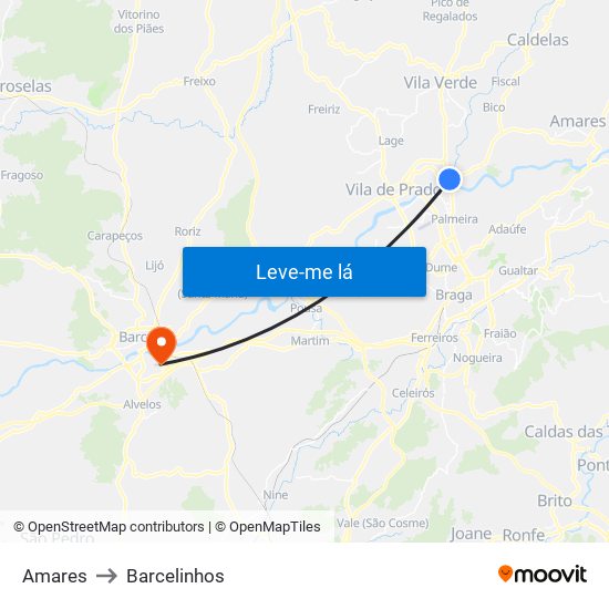 Amares to Barcelinhos map