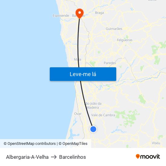 Albergaria-A-Velha to Barcelinhos map