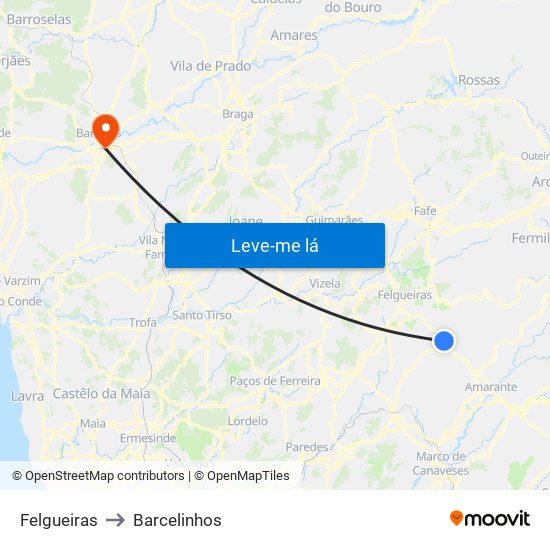 Felgueiras to Barcelinhos map