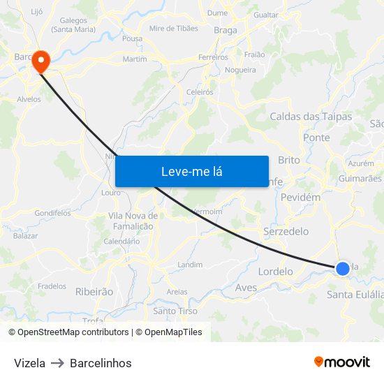 Vizela to Barcelinhos map