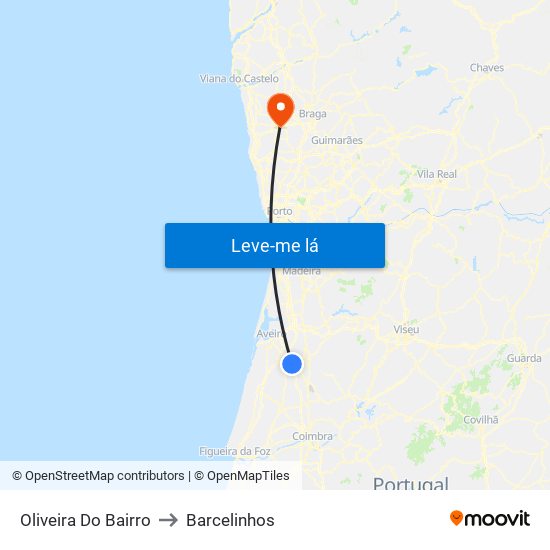 Oliveira Do Bairro to Barcelinhos map