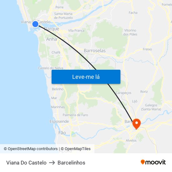 Viana Do Castelo to Barcelinhos map