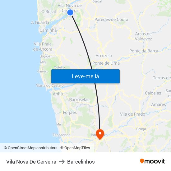 Vila Nova De Cerveira to Barcelinhos map