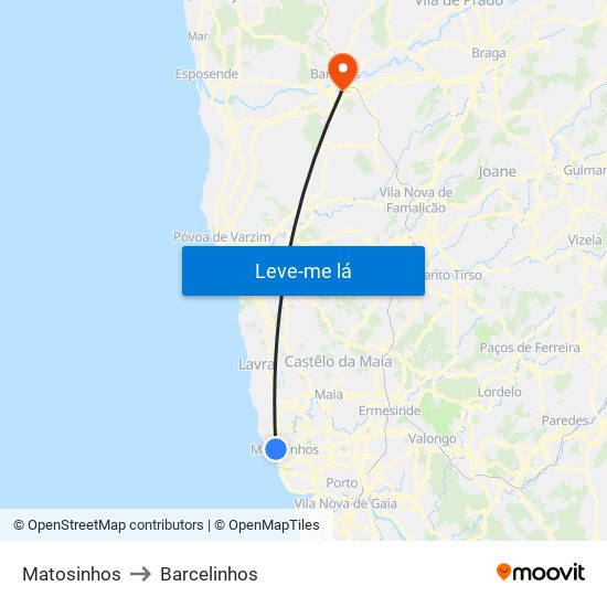 Matosinhos to Barcelinhos map