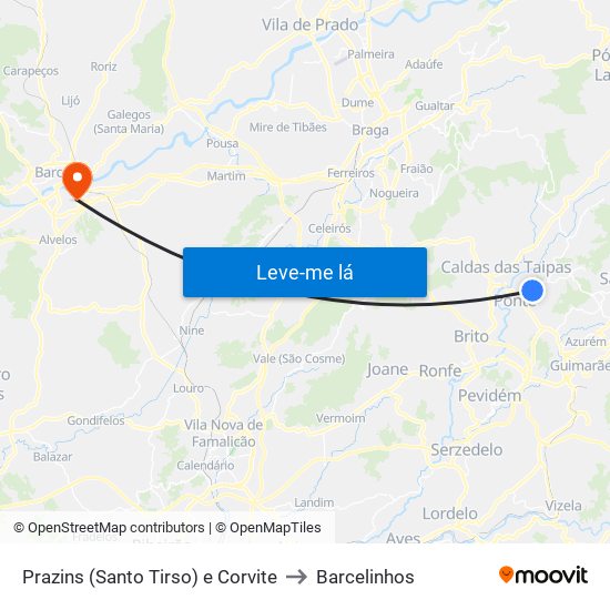 Prazins (Santo Tirso) e Corvite to Barcelinhos map