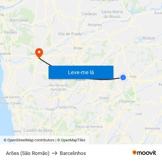 Arões (São Romão) to Barcelinhos map