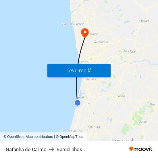 Gafanha do Carmo to Barcelinhos map