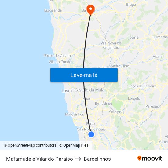 Mafamude e Vilar do Paraíso to Barcelinhos map