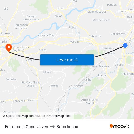 Ferreiros e Gondizalves to Barcelinhos map