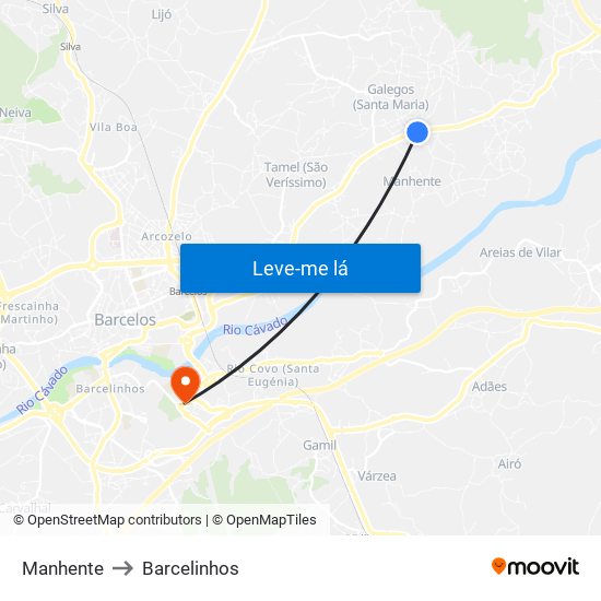 Manhente to Barcelinhos map