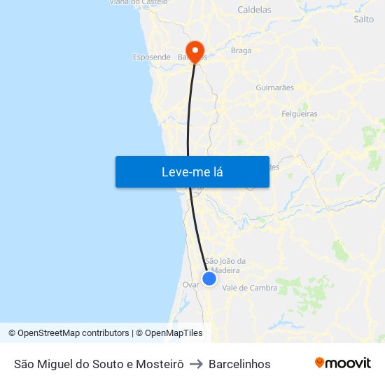 São Miguel do Souto e Mosteirô to Barcelinhos map