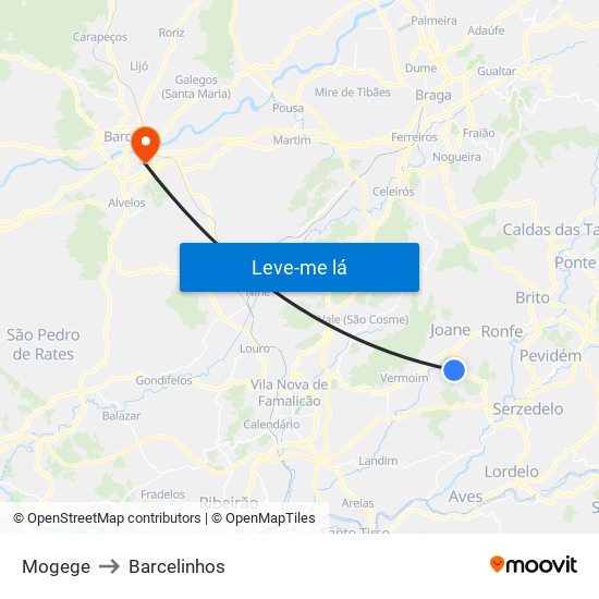 Mogege to Barcelinhos map