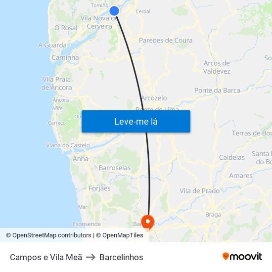 Campos e Vila Meã to Barcelinhos map