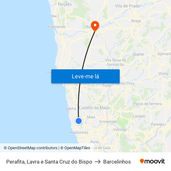 Perafita, Lavra e Santa Cruz do Bispo to Barcelinhos map