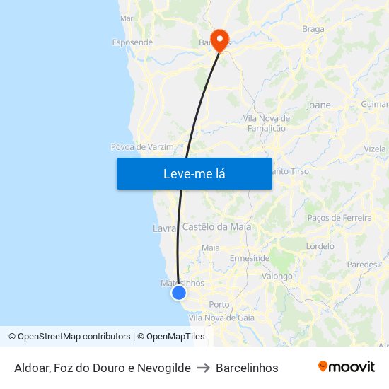 Aldoar, Foz do Douro e Nevogilde to Barcelinhos map