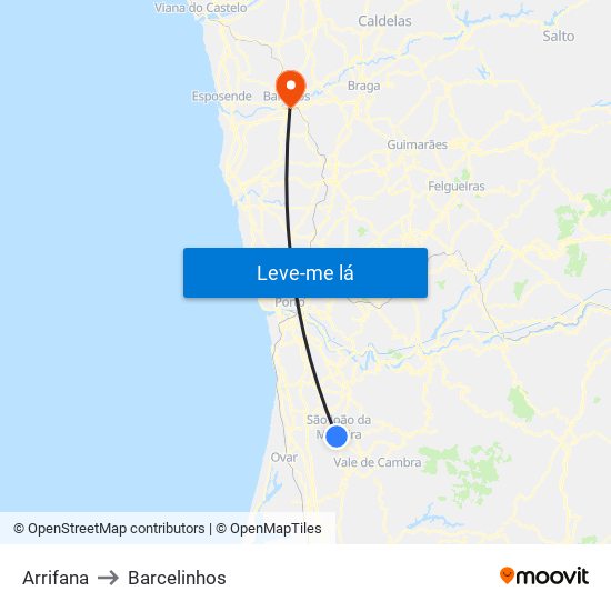 Arrifana to Barcelinhos map
