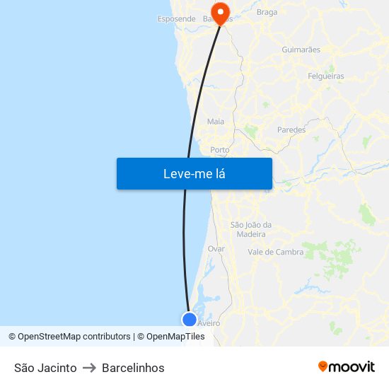 São Jacinto to Barcelinhos map