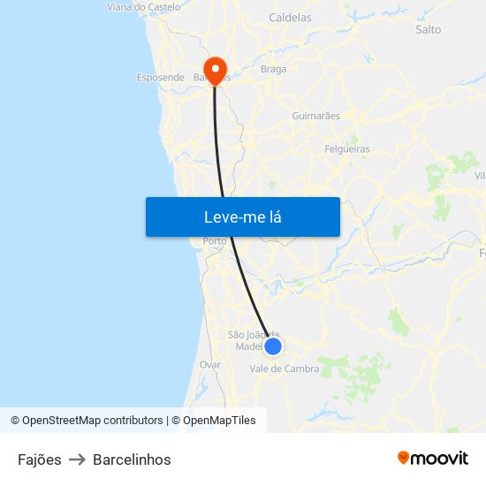 Fajões to Barcelinhos map