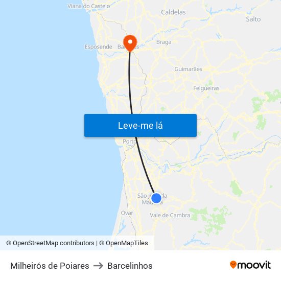 Milheirós de Poiares to Barcelinhos map