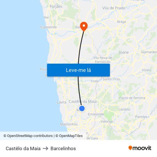 Castêlo da Maia to Barcelinhos map