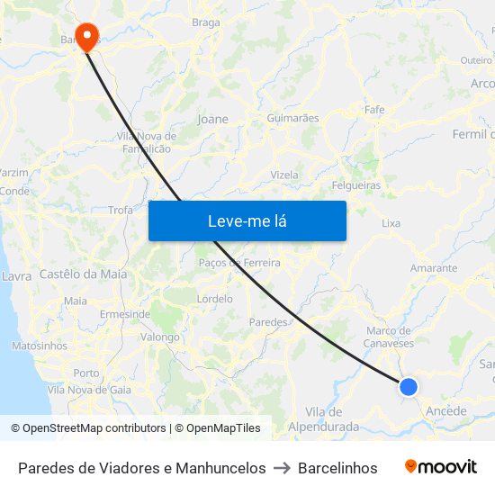 Paredes de Viadores e Manhuncelos to Barcelinhos map