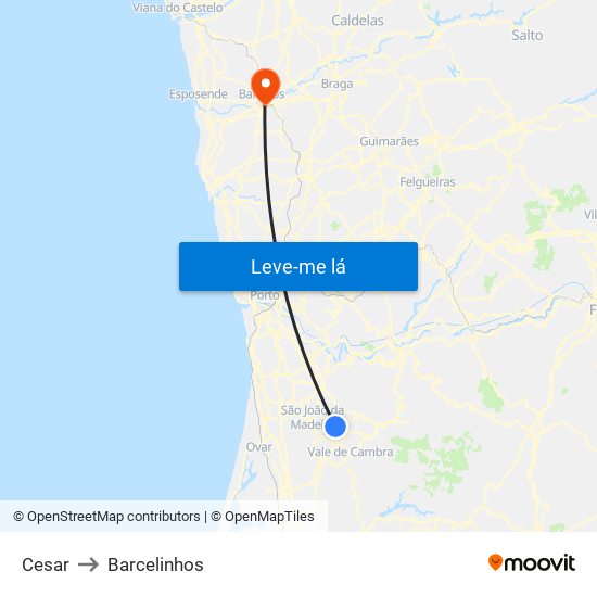 Cesar to Barcelinhos map