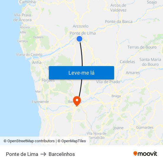 Ponte de Lima to Barcelinhos map