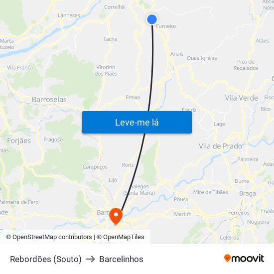 Rebordões (Souto) to Barcelinhos map