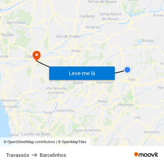 Travassós to Barcelinhos map