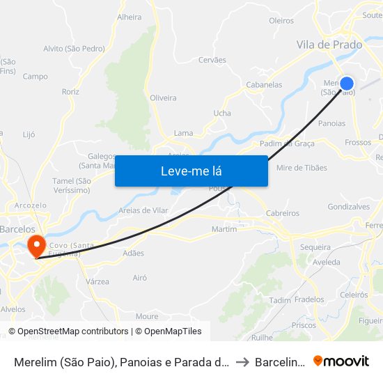 Merelim (São Paio), Panoias e Parada de Tibães to Barcelinhos map